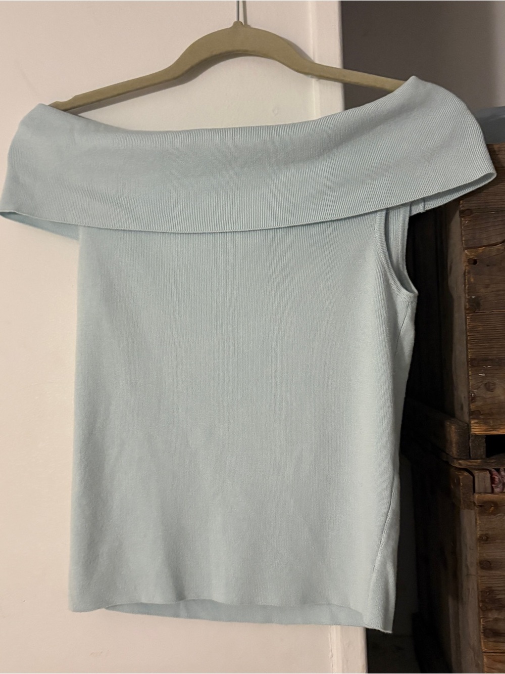Dynamite Fold Over Off-the-Shoulder Light Blue Knit Top Size Large